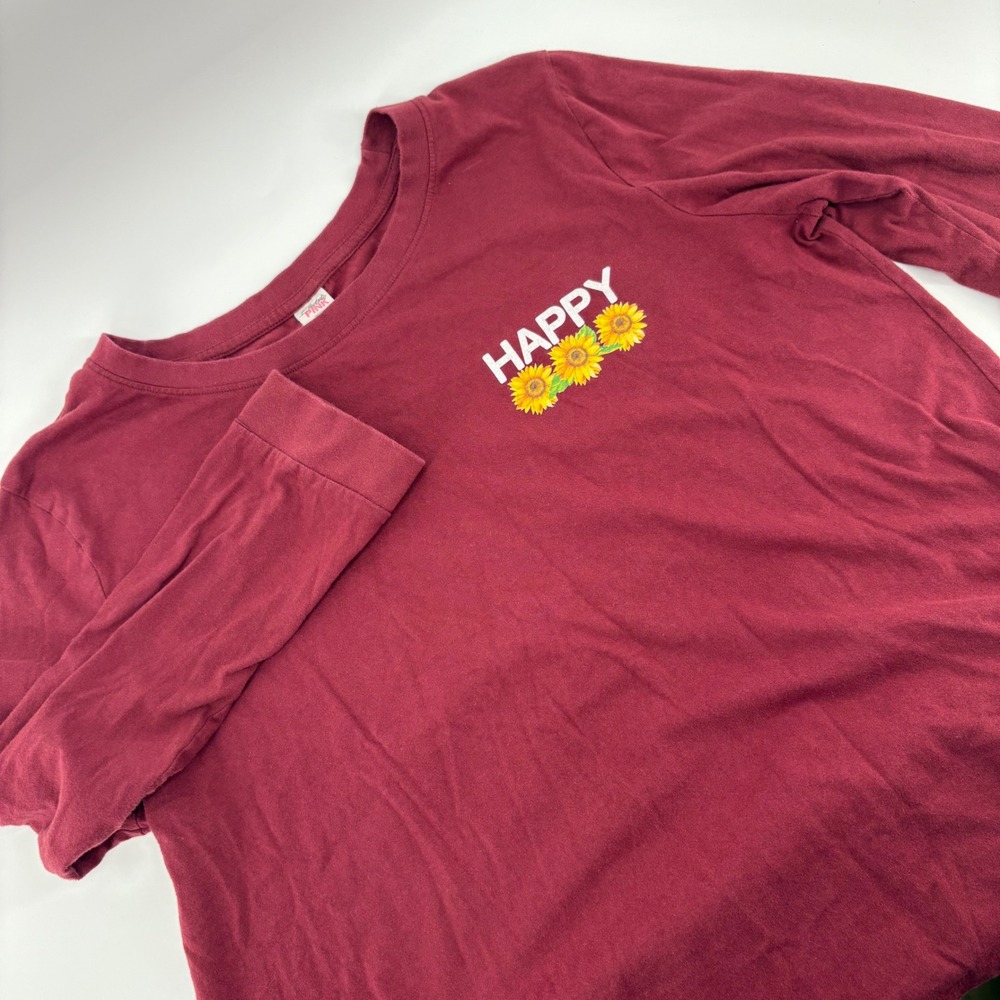 Electric Pink Juniors 1X Happy Sunflower Long Sleeve T-Shirt Top